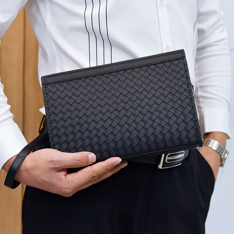 New Men's Soft Leather Woven Handbag Large Capacity Business Casual Envelope Bag Phone Bag Fashion Men's Clutch Bag Briefcase