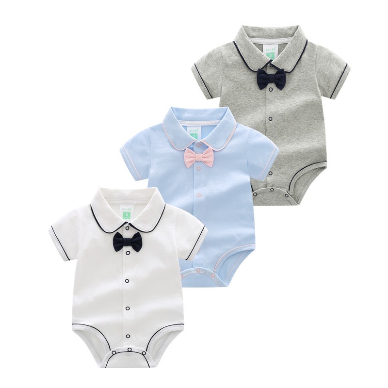 Newborn Baby Romper Boys Bow Tie Short Sleeve Onesies Bodysuit 100-Day Ceremony Jumpsuit Clothes Baby Boys Clothes 0-16 Months