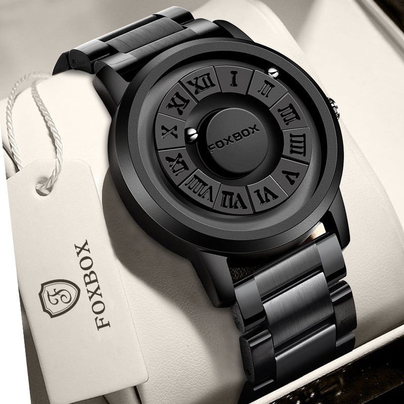 FOXBOX Man Watch LIGE Brand Creative Stainless Steel Band Scrolling Beads Quartz Watches for Men Magnetic Force Waterproof Clock