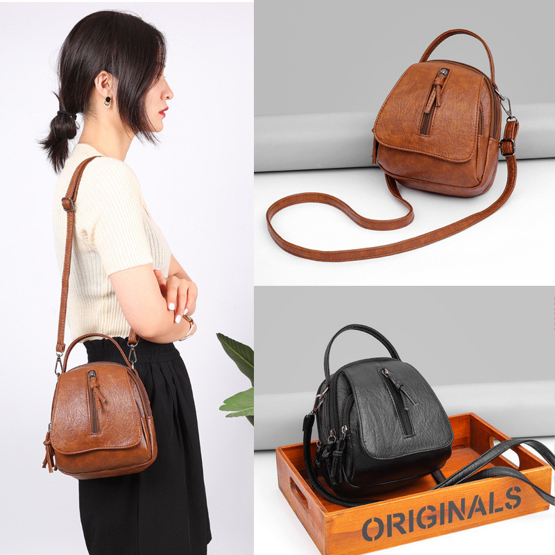 Vintage Small Shoulder Bag Women Soft PU Leather Crossbody Bag Tote Multifunction Messenger Bag Casual Lady Handbag