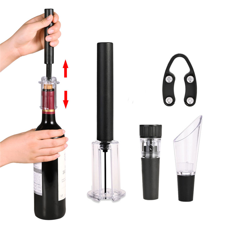 4pcs/set Air Pump Wine Bottle Opener Corkscrew Corks Out Tool Stainless Steel Pin Air Pressure Vacuum Red Wine Stopper Beer Lid