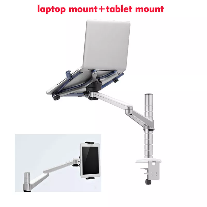 OA-1S 360 Rotation Aluminum Alloy 2 in 1 Tablet PC Holder and Laptop Stand Holder Dual Arm Office Desktop Lapdesk Bracket