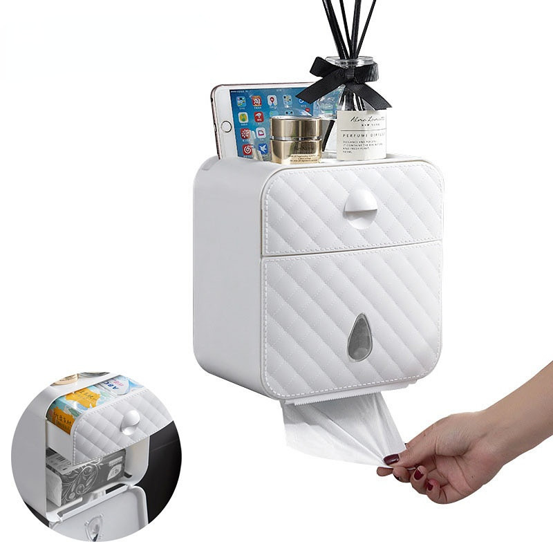 Toilet Paper Box Waterproof Wall Mount Toilet Paper Holder Shelf Toilet Tissue Box Bathroom Roll Paper Tube Storage Box Tray