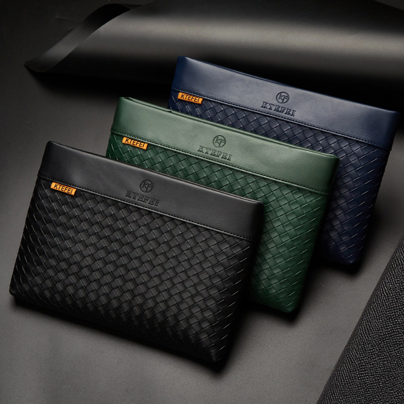 Men's woven Clutch Bag Envelope Large Capacity Fashion Soft Woven Purse Wallet For Male Handbag Luxury Brand Design Business Bag
