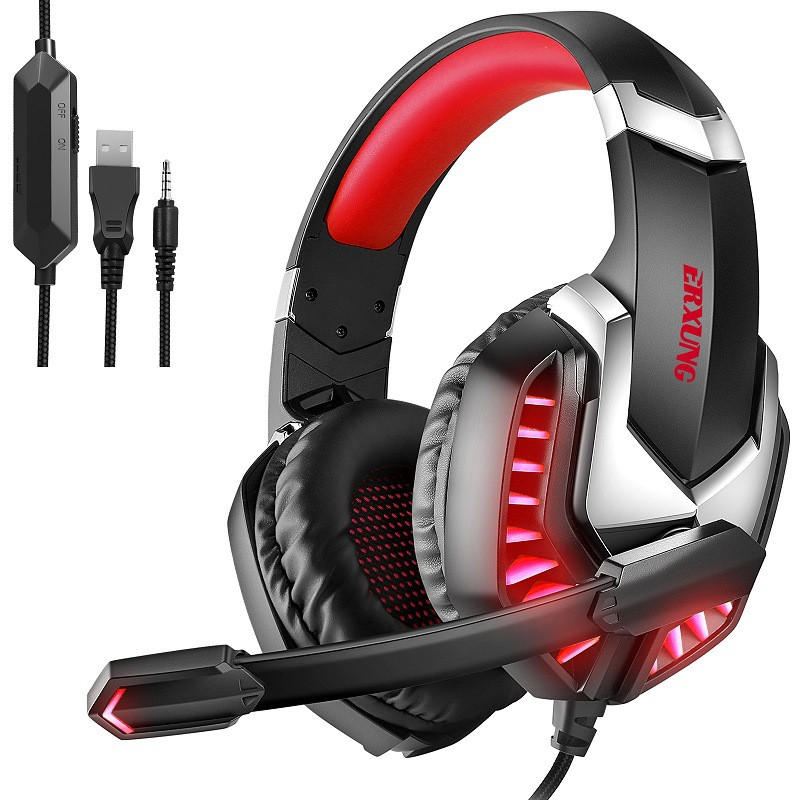 Cool LED Wired Headphones With Microphone Gaming Headphone For PC Headset Gamer Stereo Gaming Earphone For Computer/PS4/Phone