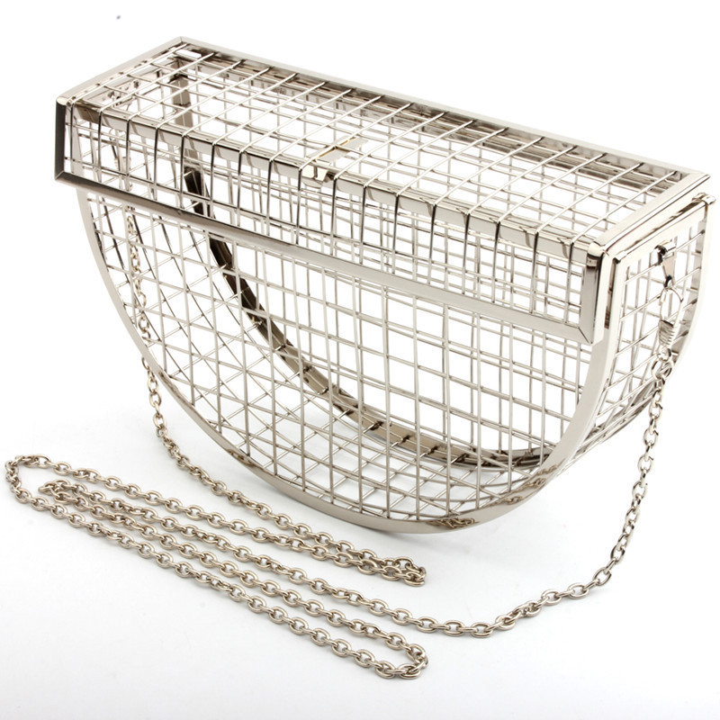 Women Hollow Out Shoulder Bag Metal Cage Half Moon Bag Wedding Party Handbag Luxury Designer Crossbody Evening Bags Clutch