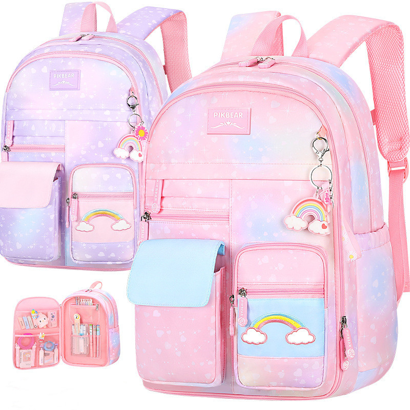 Cartoon Children School Backpack Waterproof Gradient Color School Bags For Girls Primary Princess Kawaii Backpacks Kids Rucksack