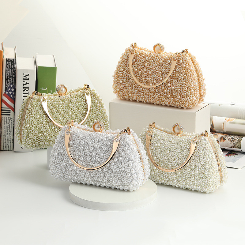 Luxury Crystal Evening Clutch Bag Lady Elegant Wedding Tote Purse New Women Pearl Handbag Party Dinner Bling Shoulder Bags