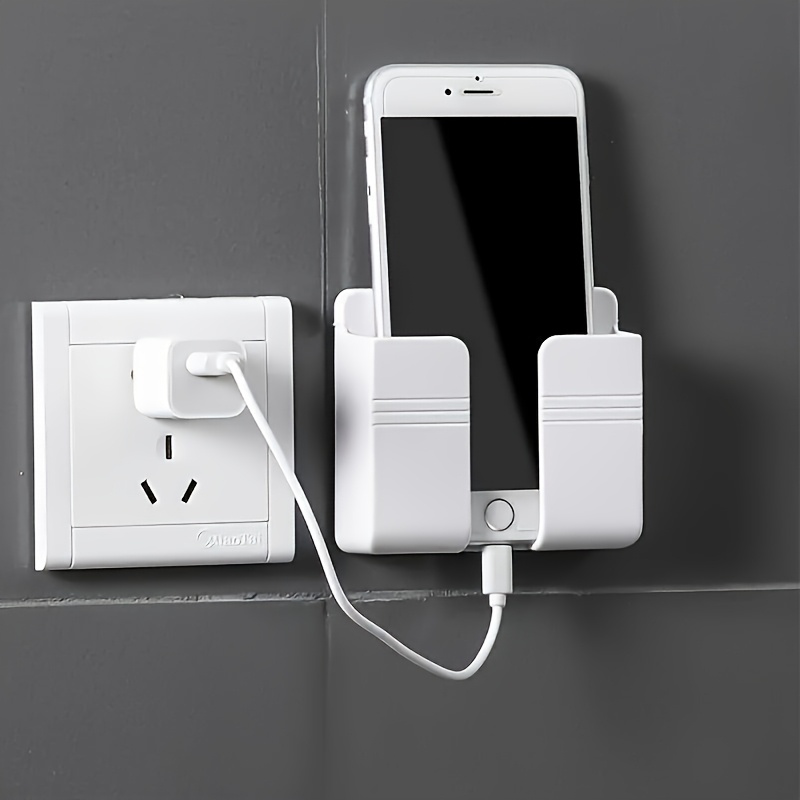 1 Casual Style Plastic Wall-Mounted Mobile Phone Charger Stand, Easy to Install, Hole-Free Storage Box with Remote Control + Multi-Functional Hook, Practical Hook Storage Wonder for Christmas, Hallowe