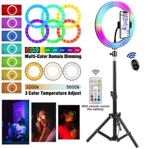 30cm RGB Selfie Ring Light Photography RingLight Circle Fill Light Led Color Lamp With Tripod Phone Stand Holder Trepied Makeup