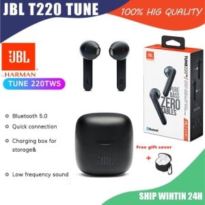 100% Original JBL TUNE 220 TWS True Wireless Bluetooth Earphones JBL T220 TWS  Stereo sports Headset with Mic witn free Cover