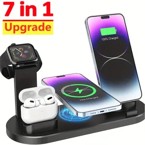 15W 7 in 1 Wireless Charger Stand Pad For iPhone 14 13 12 Pro Max Apple Watch Airpods Pro iWatch 8 7 Fast Charging Dock Station
