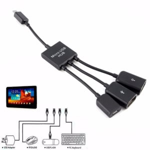 3 in1 Multi-function Dual Micro USB Host OTG Hub Adapter Cable Male to Female Dual Micro USB 2.0 Host OTG Hub Adapter Cable