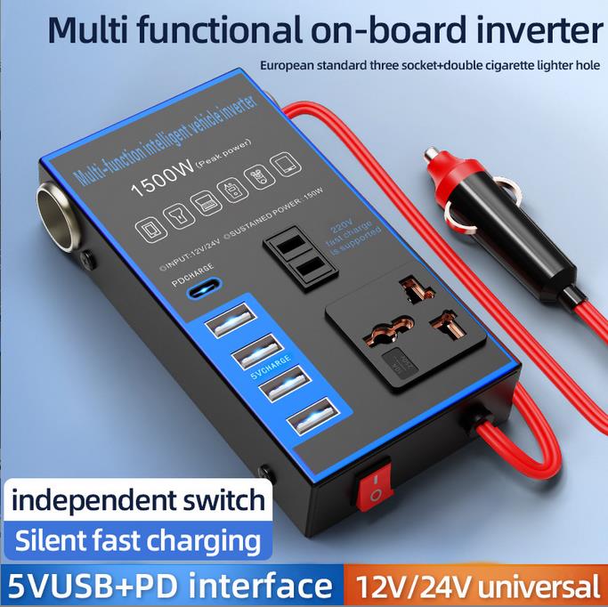 12V 24V To 220V 1500W Car Power Inverter  Mobile Phone USB Charging Truck Home Socket Auto Charger Converter Adapter