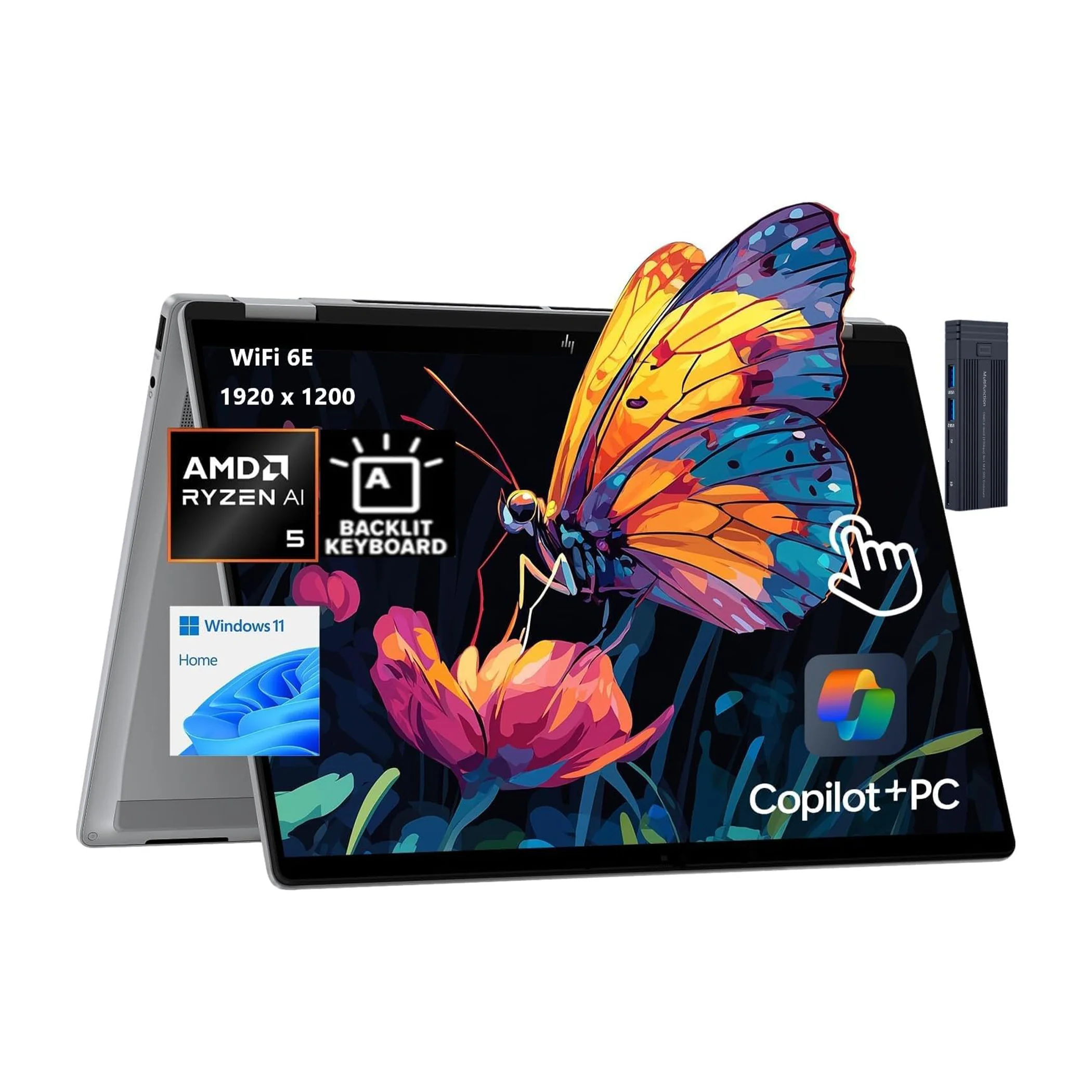 HP – OmniBook X Flip 2-in-1 – Copilot+ PC – 16″ 2K Touch-Screen Laptop – AMD Ryzen AI 5 340 2025 – 16GB Memory – 512GB SSD – Meteor Silver