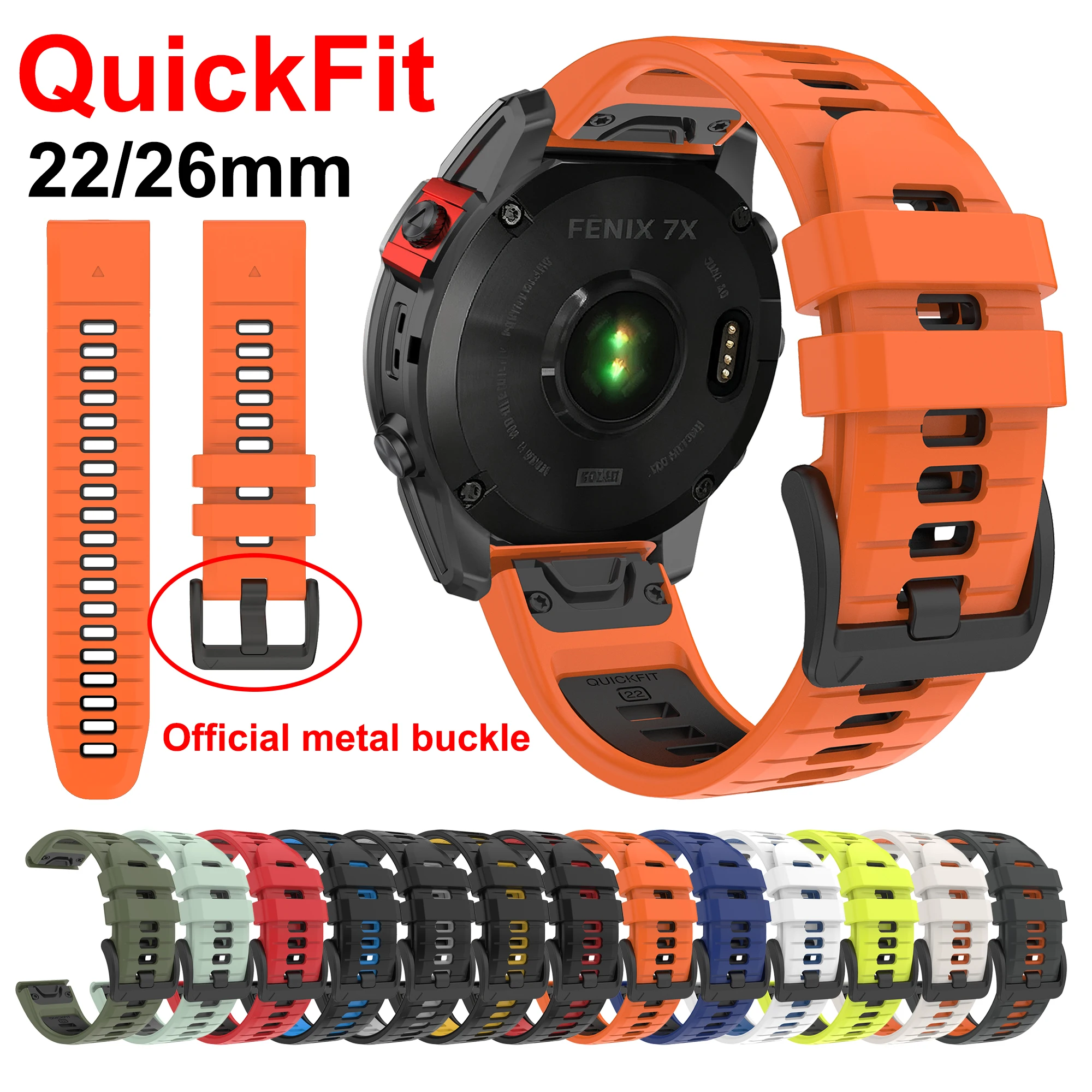 22 26mm Silicone Strap for Garmin Fenix 7 7X Pro 6 6X 5 5X Plus Fenix 8 47 51mm quatix 8 7 6 Tactix 8 7 965 MARQ QuickFit Correa