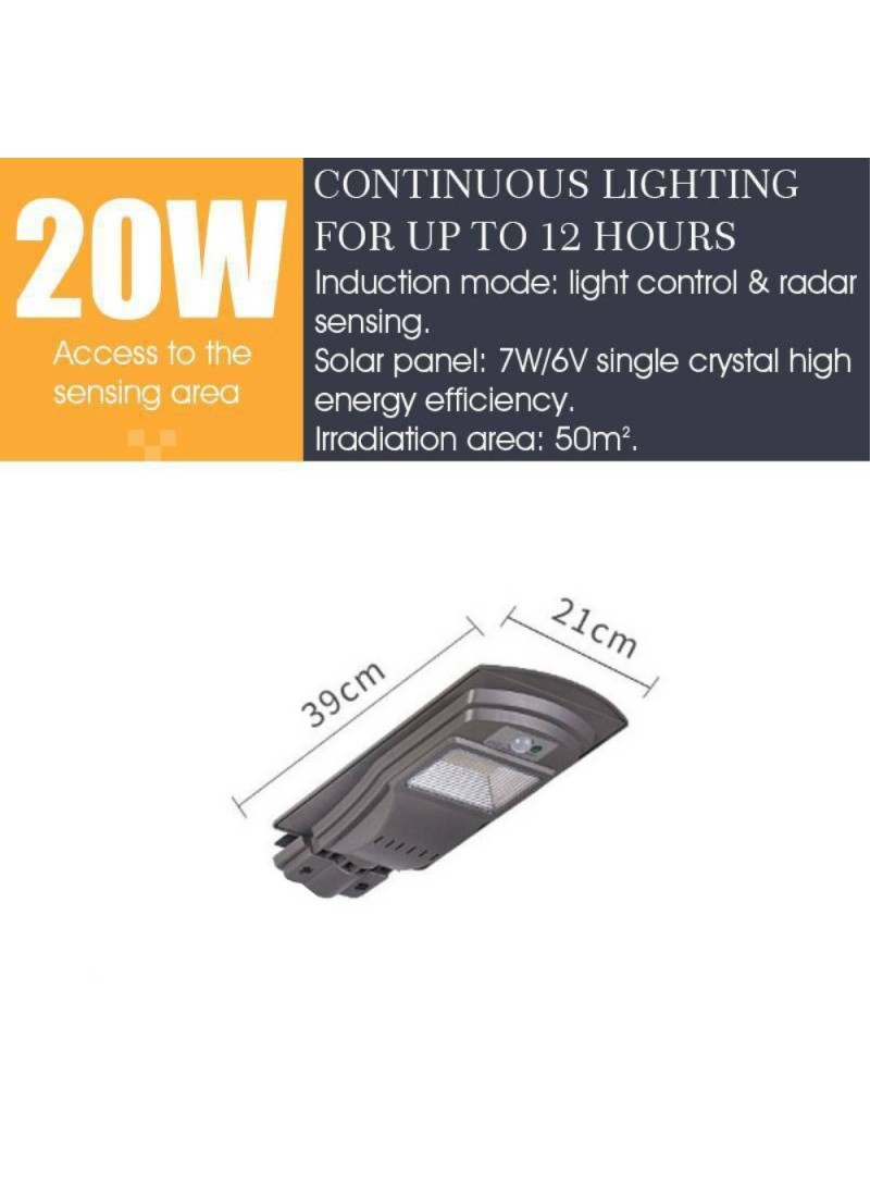 20W Solar Wall Street Light Motion Sensor Waterproof Outdoor Garden Lamp