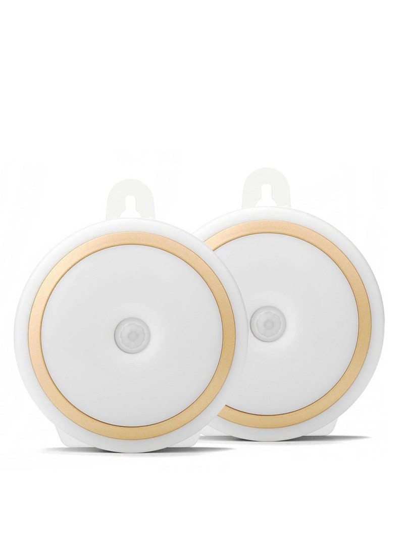 1pc PIR Sensor Motion LED Night Light Human Body Induction Rechargeable Bed/Cabinet Lamp CL018 (D3.1 x T1)inch - Gold Color Shell / Warm White Light