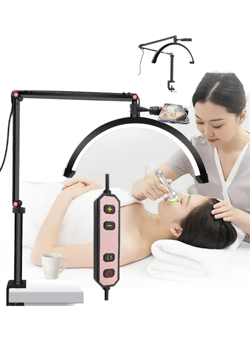 20W 16In Retractable Beauty Light, Folding LED Floor Light with Mobile Phone Holder, 180° U-Shaped Fill Light for Lighting Work of Estheticians, Tatto
