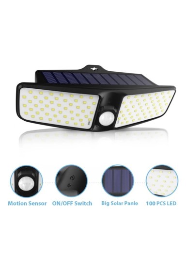 100-LED Waterproof Motion Sensor Outdoor Solar Light Lamp For Backyard Garage Garden - 1PC