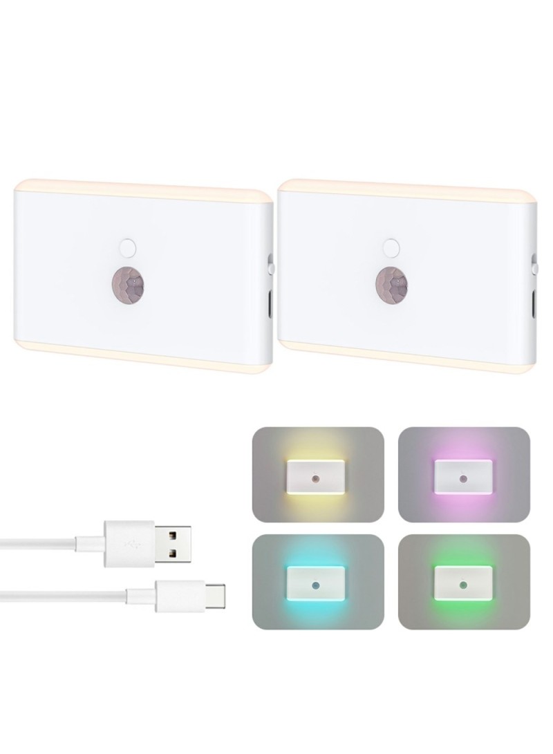 2- RGB Motion Sensor Lamp, Rechargeable Bedroom Corridor Magnetic LED Night Light F19 (L3.8 x W2.3 x H0.6)inch