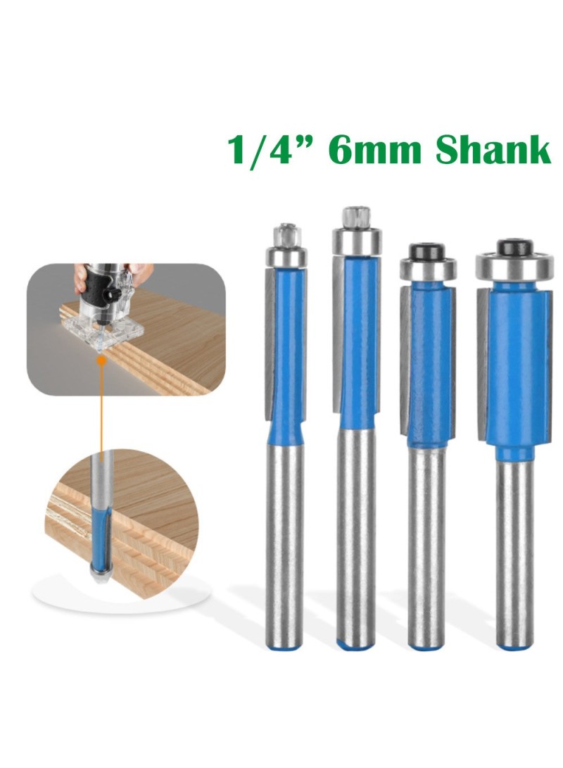 1 / 4 Inch Shank Tungsten Steel Alloy Cutter Wood Single Bearing Blue Straight Trimmers Router - 1 / 4x3 / 8x25.4