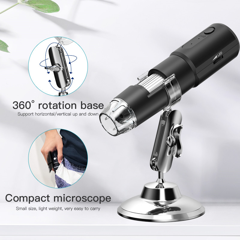 1000X Electronic Microscope HD Wireless WiFi Digital Microscope Mobile Phone Microscope Camera with 8 LED Light + Stand