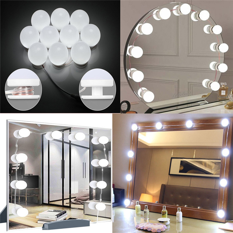 LED Vanity Makeup Mirror Light 10 Led Light Bulb Light String Hollywood White Lighting Led Lamp Touch Switch Cosmetic Lights