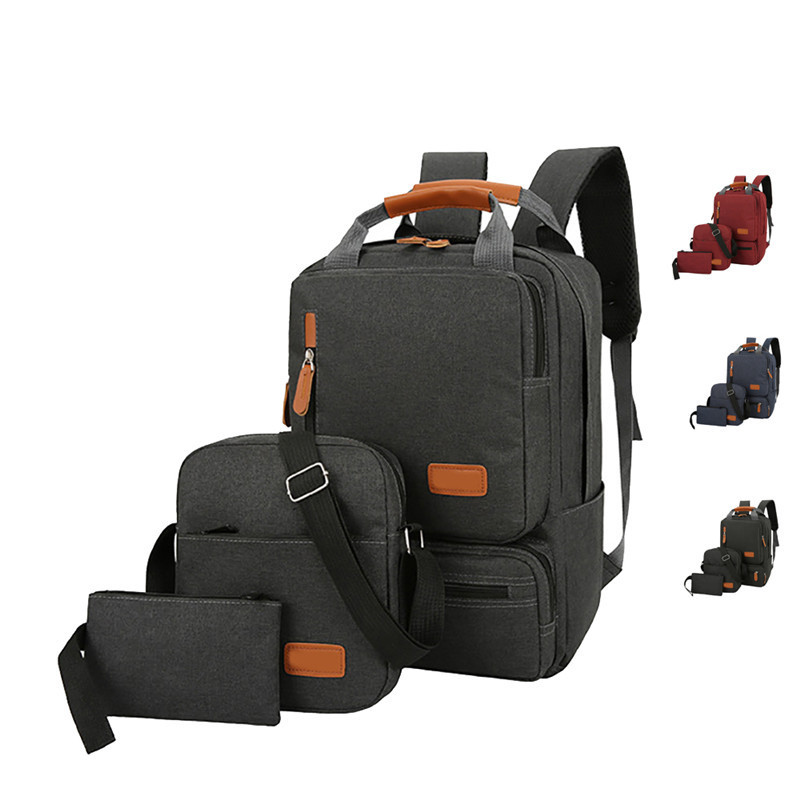 3pcs/set Fashion Men USB Charging Business Backpack Waterproof Laptop Backpack Large Capacity Male Travel Bag Student Bookbag