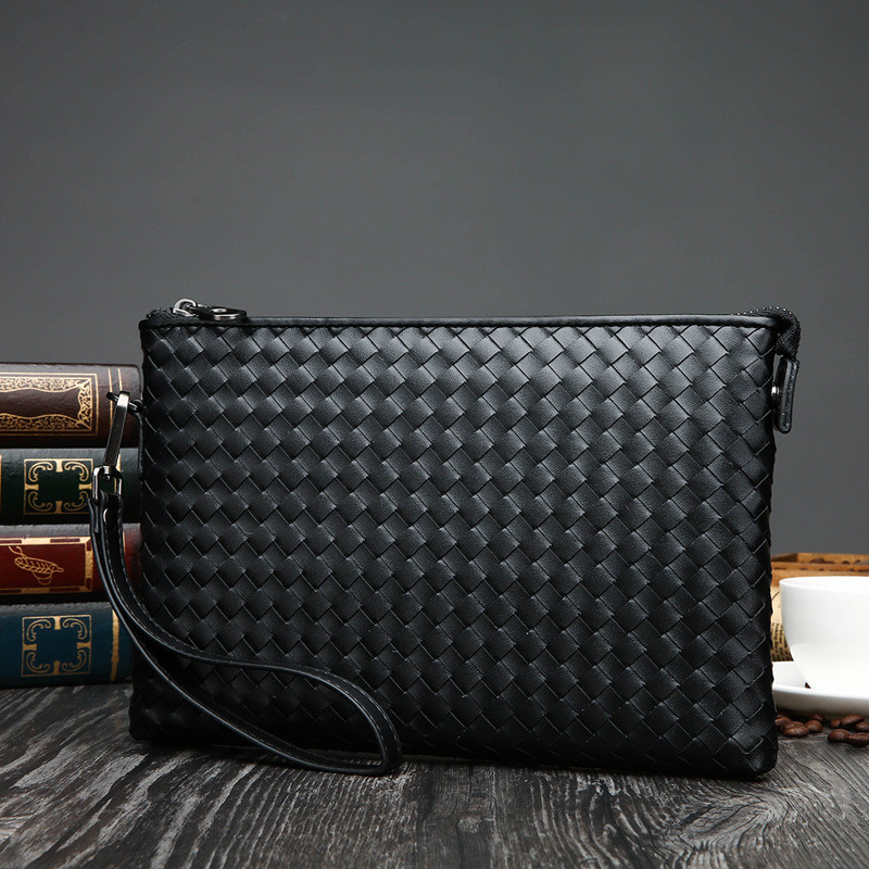 Luxury Designer Men's Clutch Bag Woven Leather Purse and Handbag for Men Large Capacity Business Envelope Clutch Wallet iPad Bag
