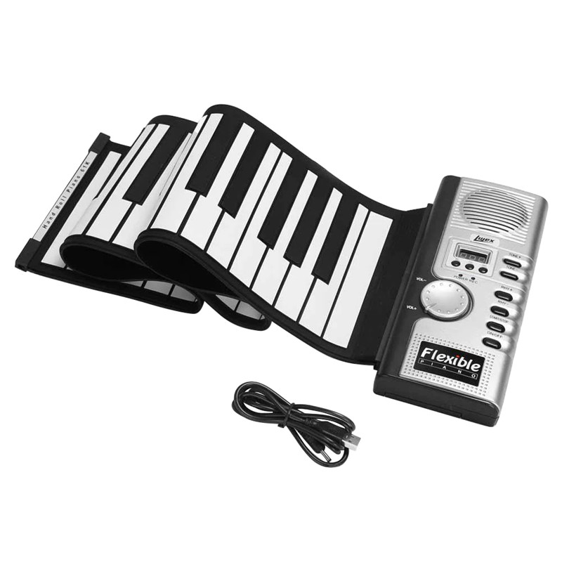 61 Keys Roll Up Piano Portable Soft Silicone Electronic Piano Built-in Speaker LCD Display Recording MIDI Electronic Organ