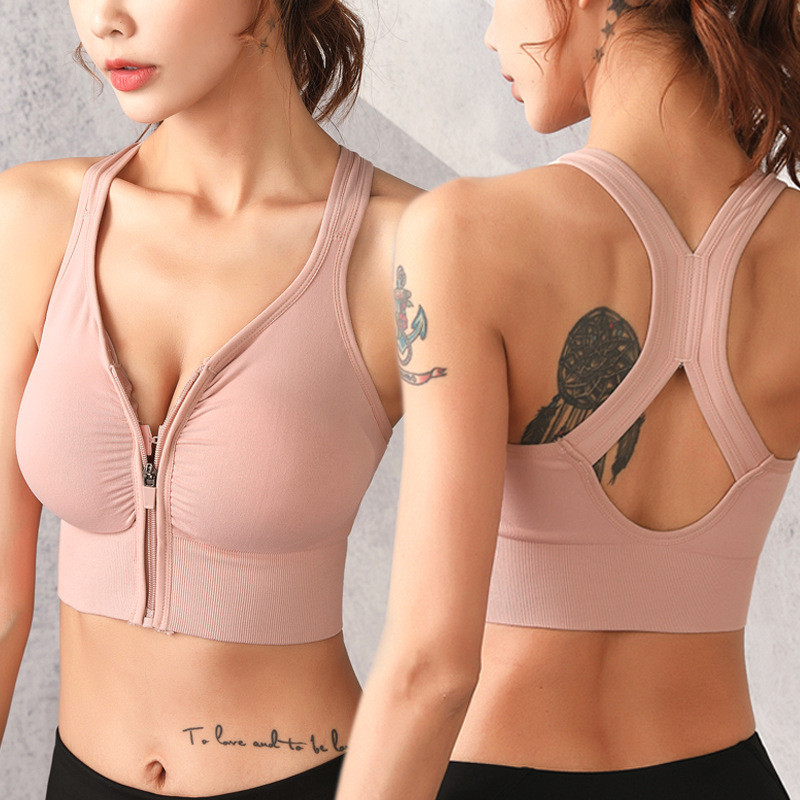 Women's Sport Bras Tights Crop Top Yoga Vest Front Zipper Sexy Bra For Women Shockproof Gym Fitness Athletic Brassiere Underwear