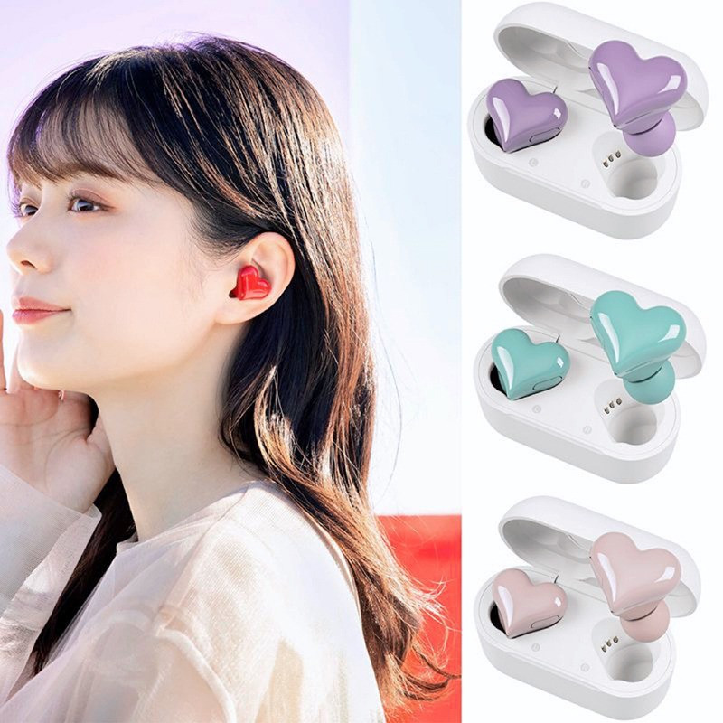 Women's Heartbuds Headphone TWS Wireless Bluetooth Earphones Heart-shaped Love Earbuds Wireless Noise-reducing Headset with Mic