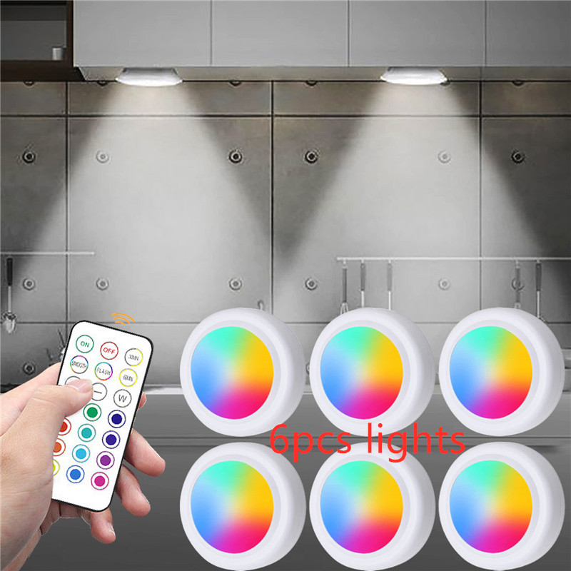 Battery Powered Lamp Under Cabinet Lights with Remote Control RGB LED Light Wireless Color Night Light Kitchen Closet Lighting