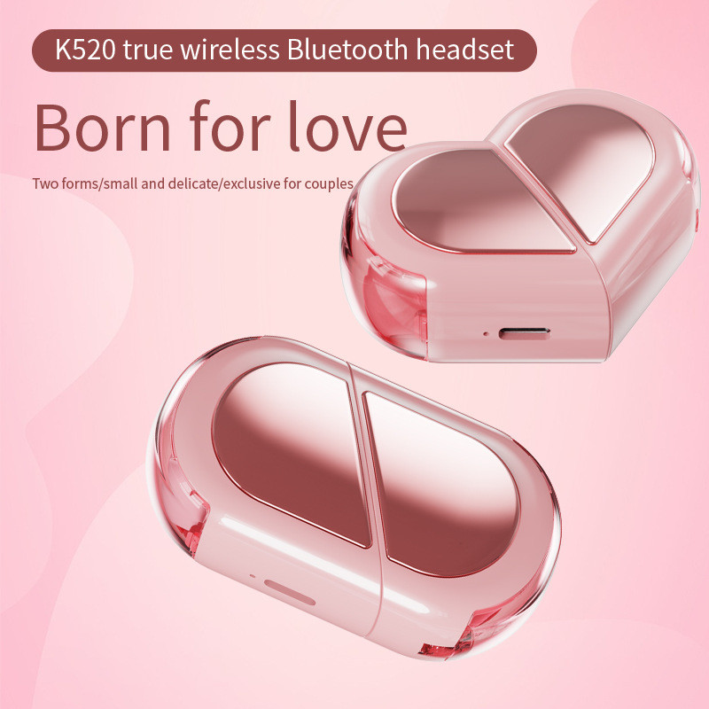 K520 Heart Shaped Wireless Blutooth Earphone Touchscreen Earbuds Creative Rotatable Waterproof Headphones Hi-Fi Sound Headset