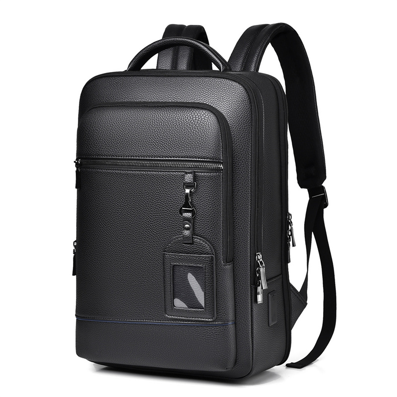 PU Leather Travel Backpacks Men Business Backpack School Bag Large Capacity Waterproof Briefcase 15.6 inch Laptop Backpack