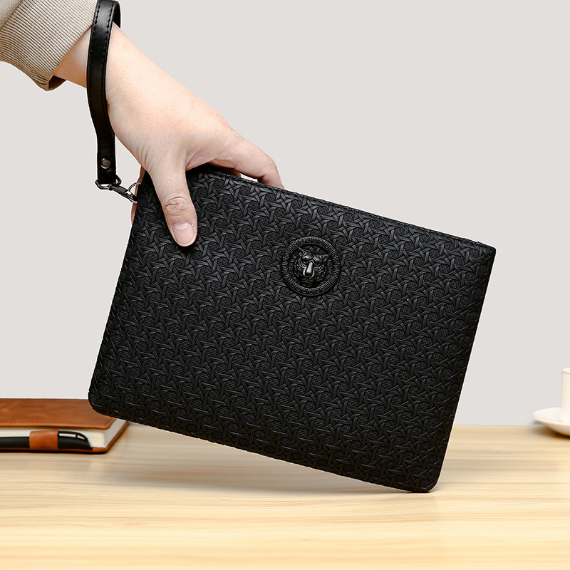 Luxury Business Clutch Bag Solid Color Woven Men's Handbag Purse Large Capacity Envelope Wallet Card Bags Casual Underarm Bag