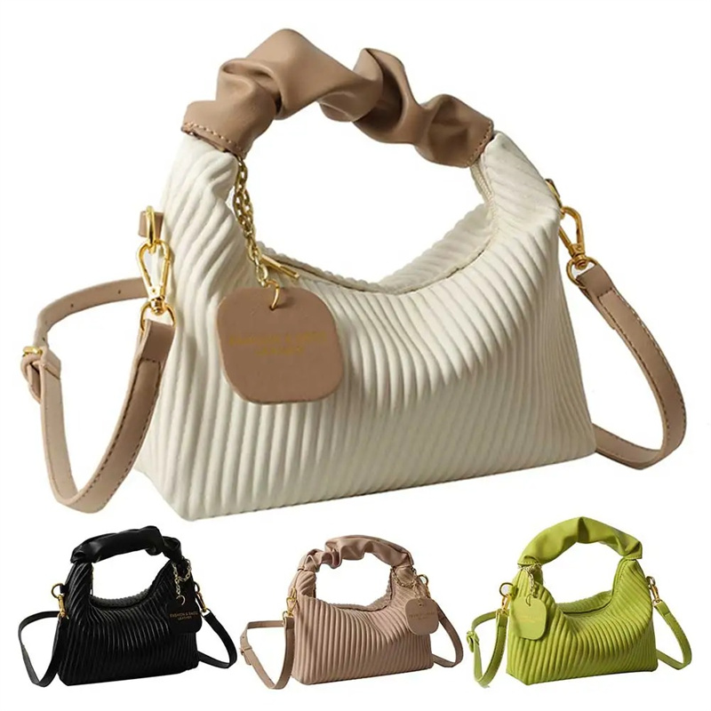 Women Shoulder Bag PU Leather Pleated Cloud Handbag Fashion Casual Simple Elegant Temperament Crossbody Bags Girls Tote Purse