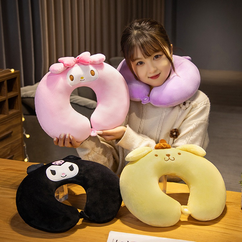 Cute Cartoon U-Shaped Pillow PP Cotton Crystal Velvet Embroidery U Shaped Pillows Car Neck Pillow Office Nap Pillow