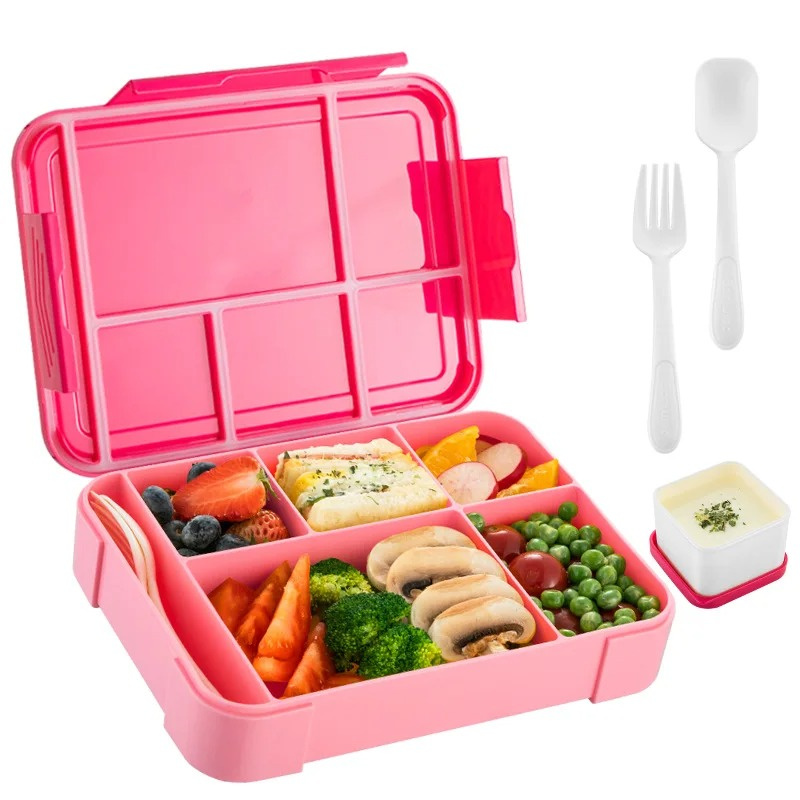 Food Grade Student Lunch Box Compartment Sealed Fruit Salad Box Microwave Heating Lunch Box High Temperature Resistant Bento Box