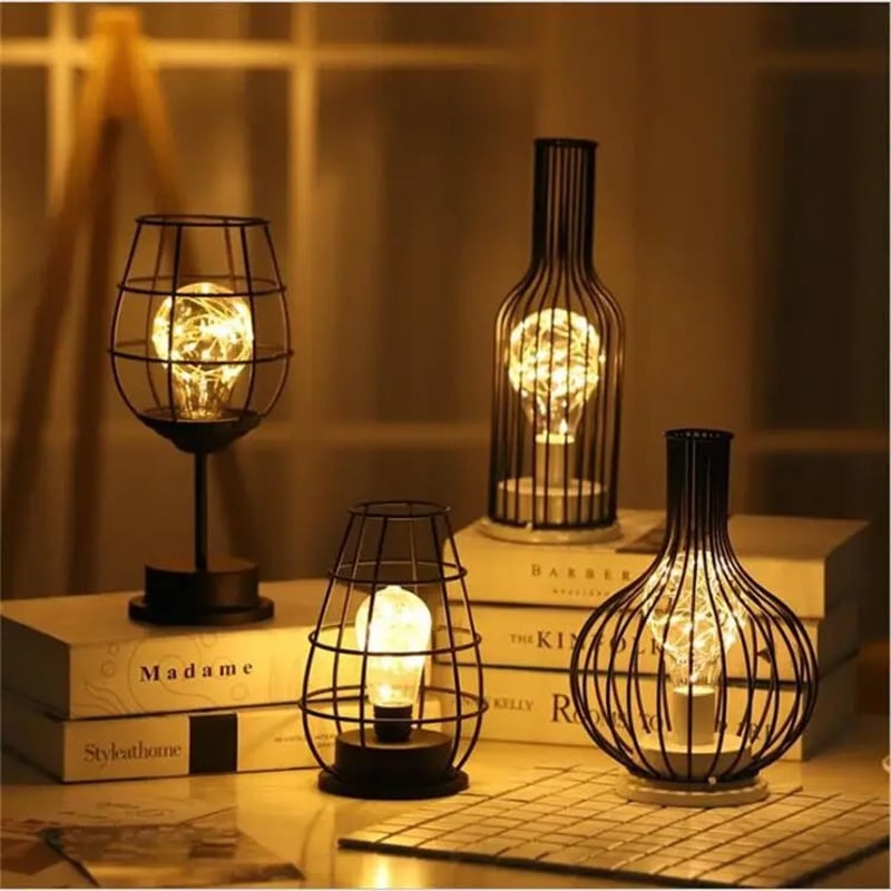 New Led Night Light Decoration Lamp Wine Glass Bottle Vase Table Lights Iron Nordic Style 4.5V Copper Wire Nightlight For Home