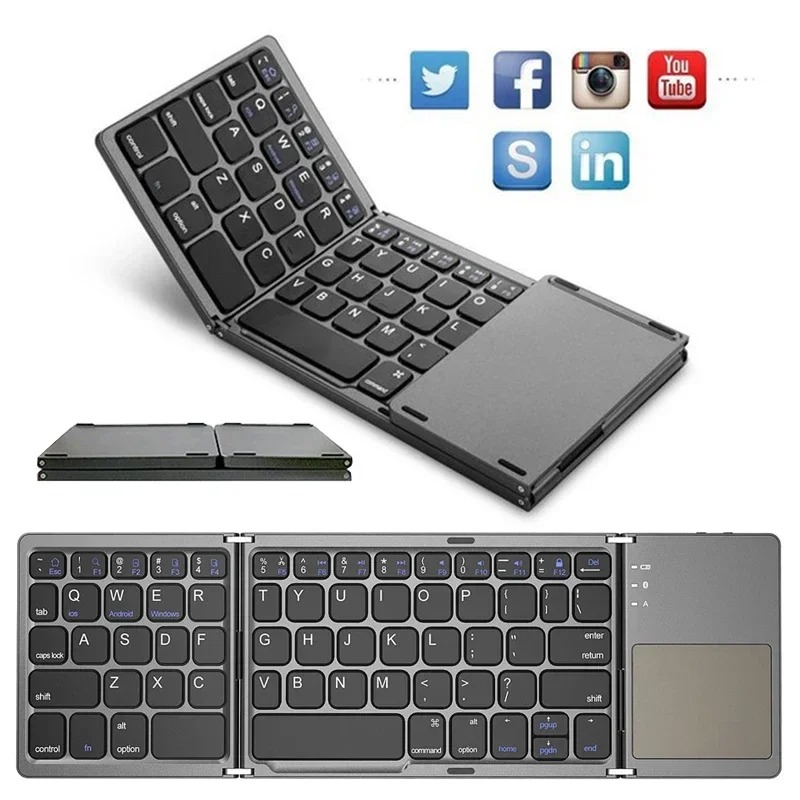 Mini Folding Keyboard Bluetooth Compatible Portable Wireless Keyboard with Touchpad Suitable for IOS Android Windows Phone Ipad
