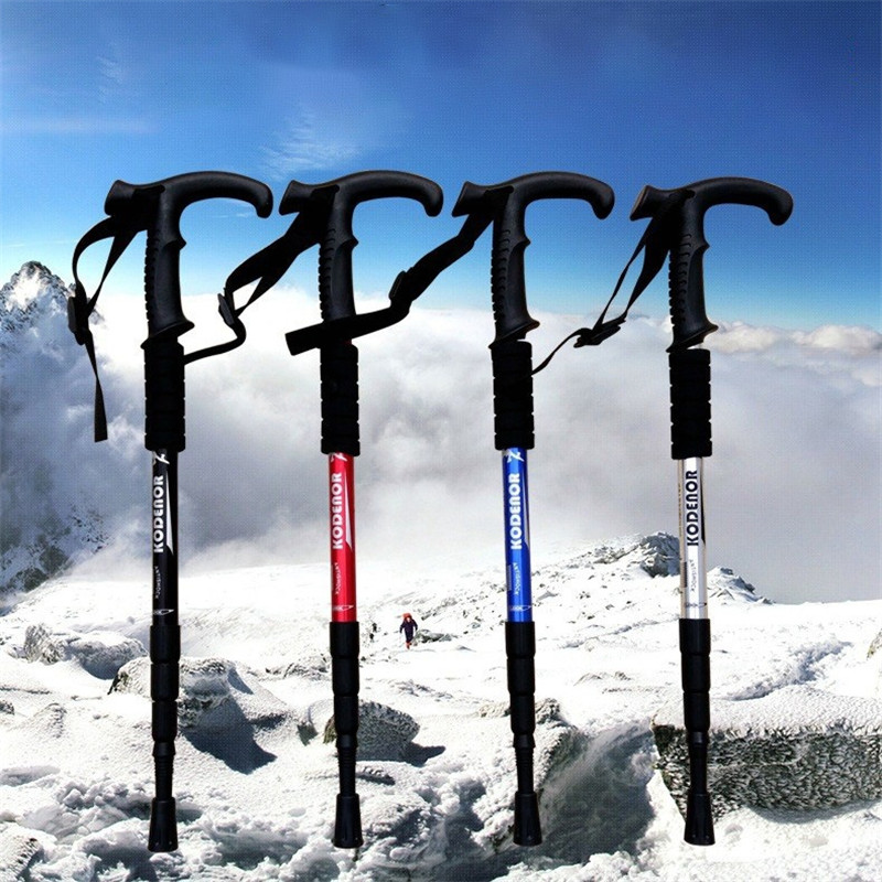 Outdoor Hiking Travel Nordic Walking Pole Adjustable Aluminum Alloy T-Handle Trekking Pole Anti Shock Telescopic Hiking Stick