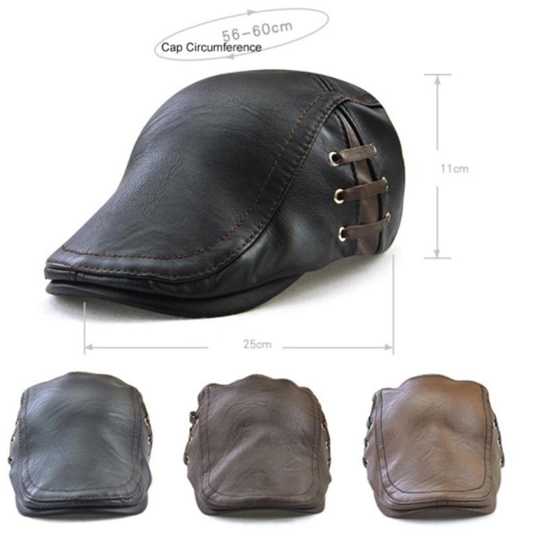 Leather Newsboy Cap Men Berets Duckbill Visor Hat Winter Autumn Windproof Flat Caps Retro England Hat Men Peaked Painter Cap