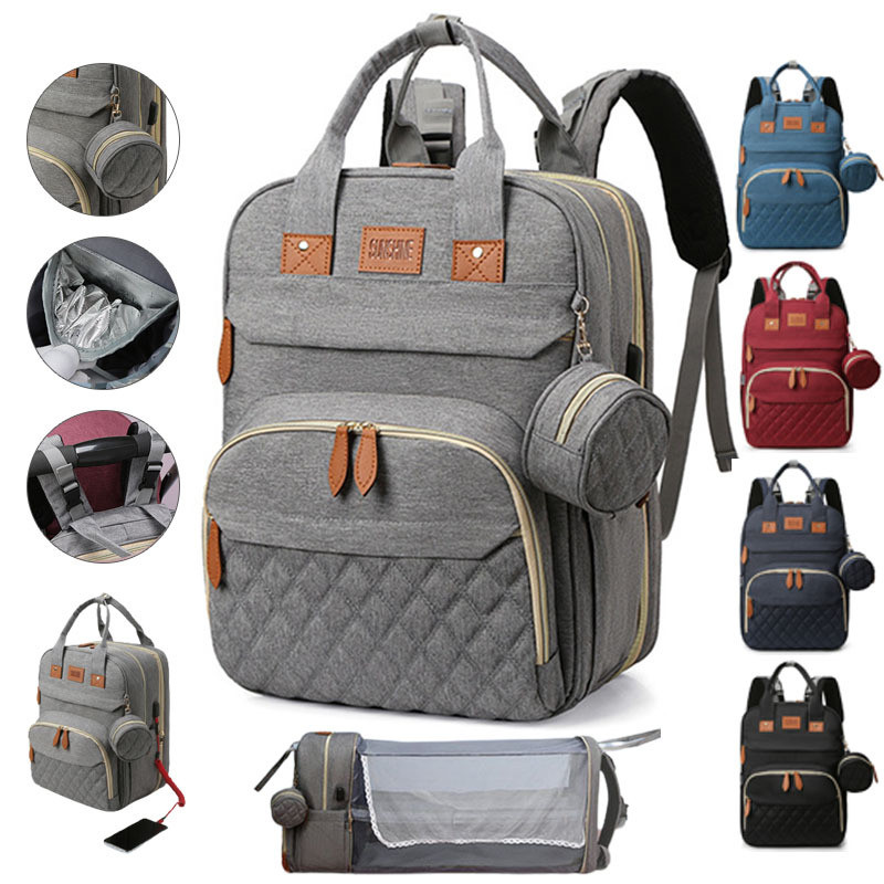 Folding Mommy Bag Lightweight Portable Folding Crib Bed Large Capacity Baby Diaper Bag Mom Backpack Changing Table Baby Bags