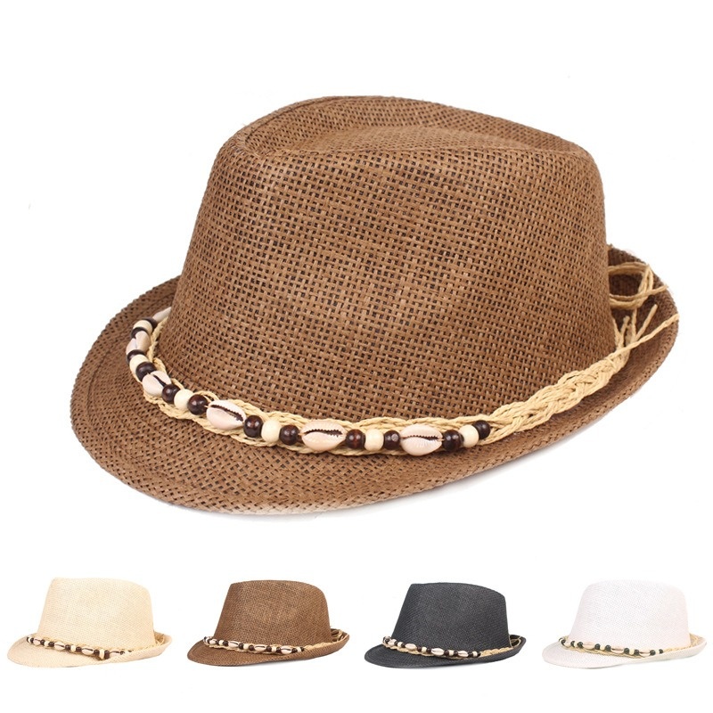 Men Women Summer Linen Wide Brim Sun Hat Retro Jazz Hat Classic Panama Boho Beach Cap Cowboy Unisex Performance Party Straw Hats