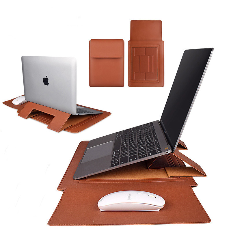 Multipurpose Laptop Bag Case for Macbook Air Pro PU Leather 13/14 /15inch Notebook Cover Laptop Sleeve Bag with Stand Mouse Pad