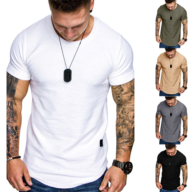 Casual Men's T-Shirts Slim Fit O Neck Short Sleeve T-shirt Muscle Fitness Solid Summer Tops Shirts Summer Basic Tee Men Clothing