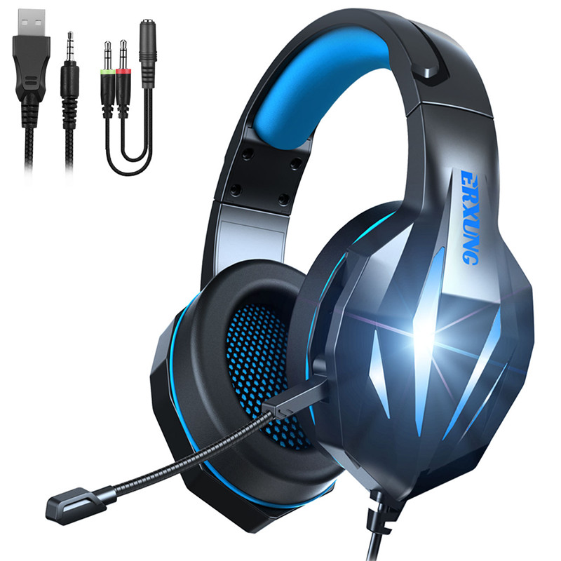 Wired Professional Gamer Headset for PC Laptop PS4 Gaming Headphones Led Light Adjustable Bass Stereo Earphone With Mic