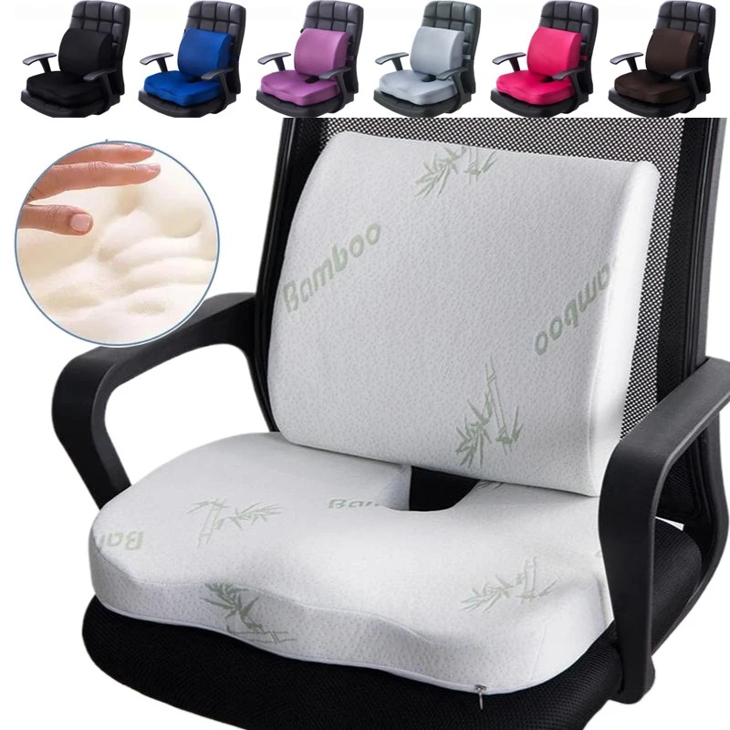 Memory Foam Car Seat Cushion Set Slow Rebound Office Chair Lumbar Support Hemorrhoids Seat Cushion Backrest Pillow Home Decor